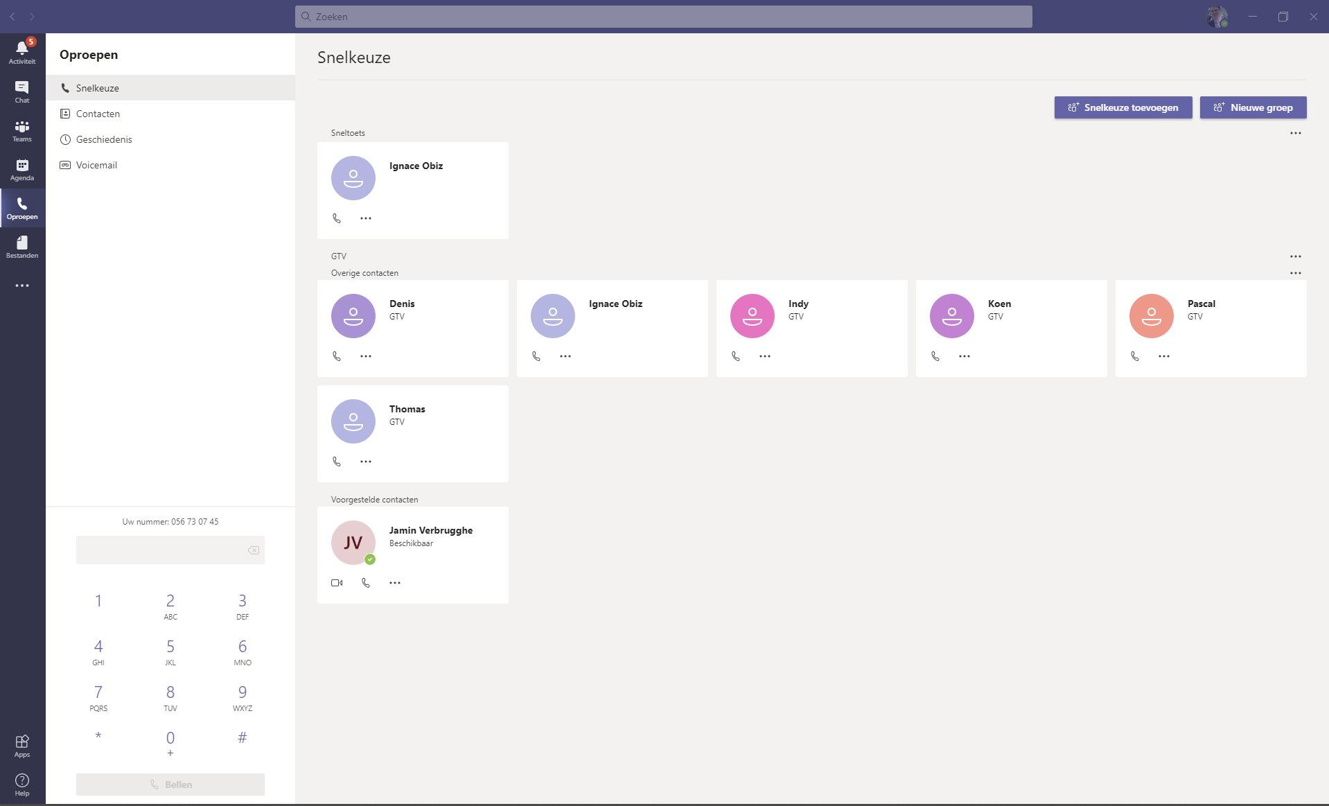 Snelkeuze nummer Microsoft Teams